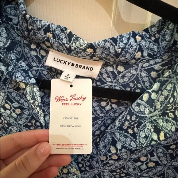 NWT Lucky Brand Navy Patterned Dress Tie Waist - Picture 6 of 9